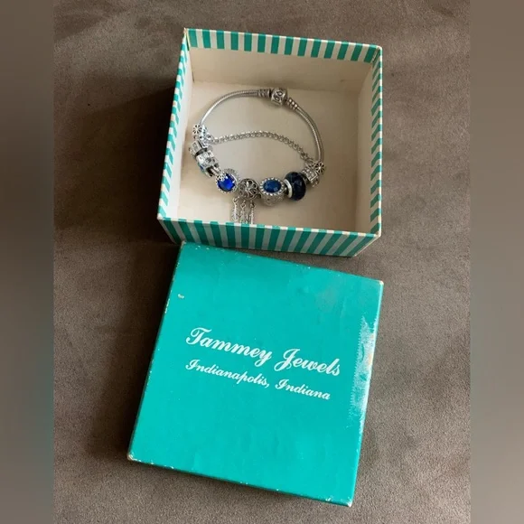 Pandora Snake Chain Moments Bracelet w/ Fantasy Bling Blue Theme